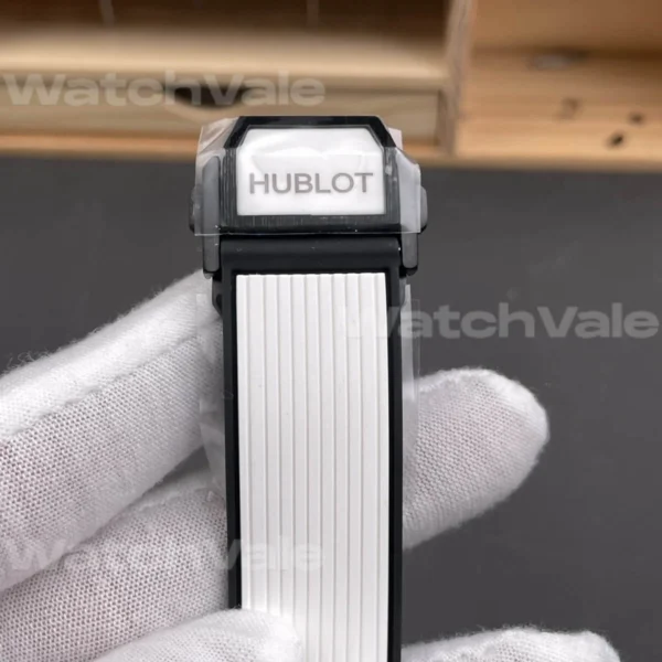 Swiss-grade Hublot Big Bang Unico White Ceramic 45mm replica watch close-up.