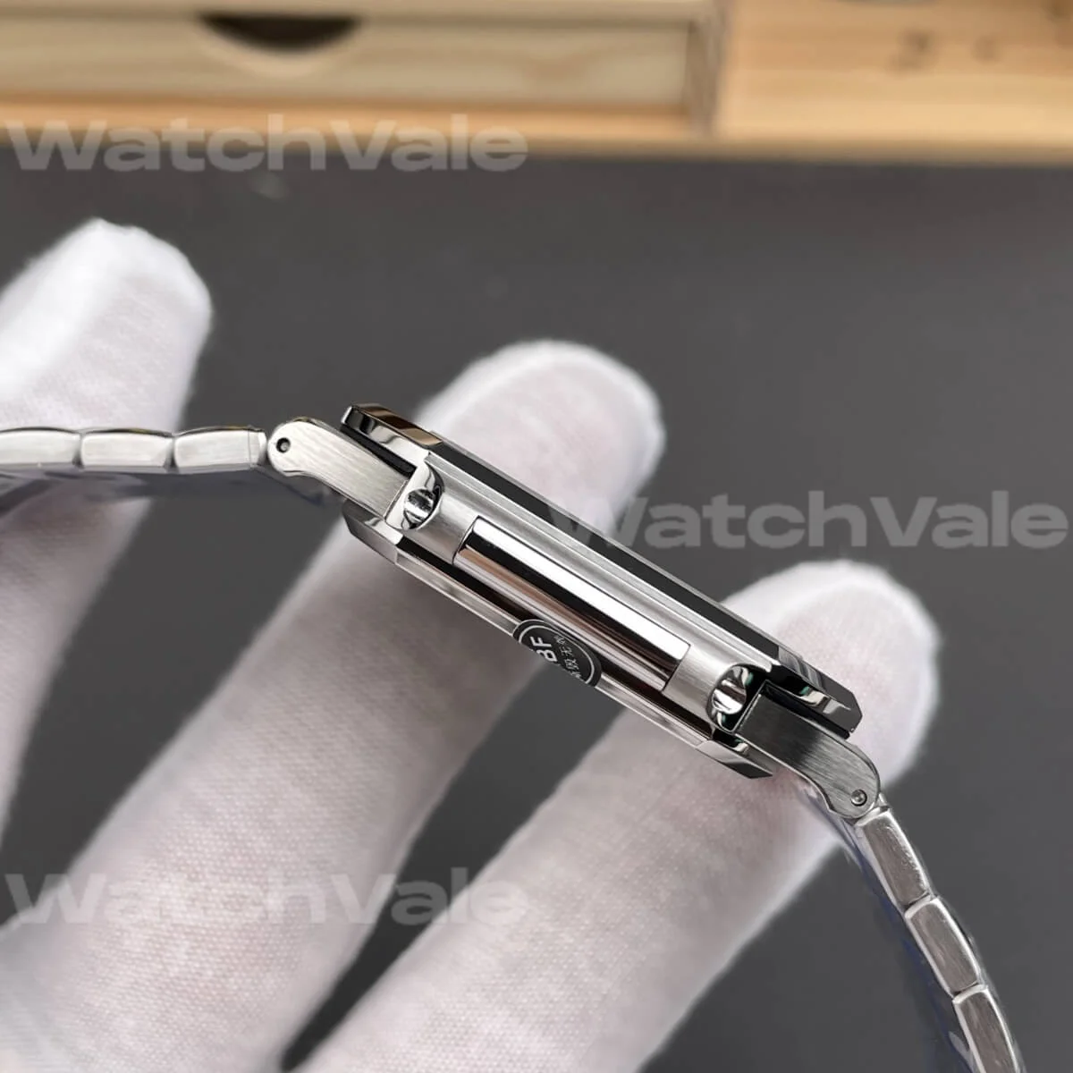 Patek Philippe Cubitus Super Clone Replica blue horizontal textured dial close-up