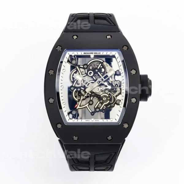 Richard Mille RM 055 Bubba Watson Black Ceramic Super Clone Replica front view with skeleton dial.