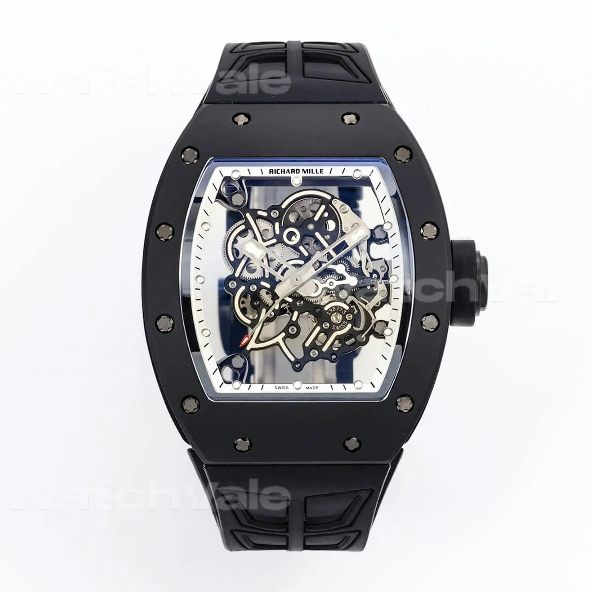 Richard Mille RM 055 Bubba Watson Black Ceramic Super Clone Replica front view with skeleton dial.