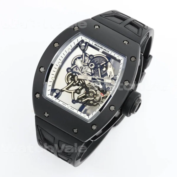 Richard Mille RM 055 Bubba Watson Super Clone Replica black ceramic luxury watch close-up.