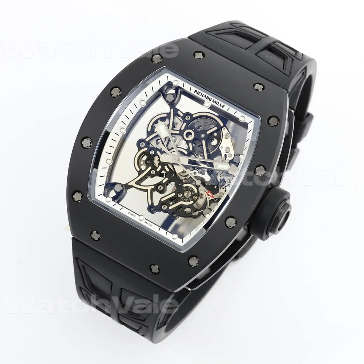 Richard Mille RM 055 Bubba Watson Super Clone Replica black ceramic luxury watch close-up.