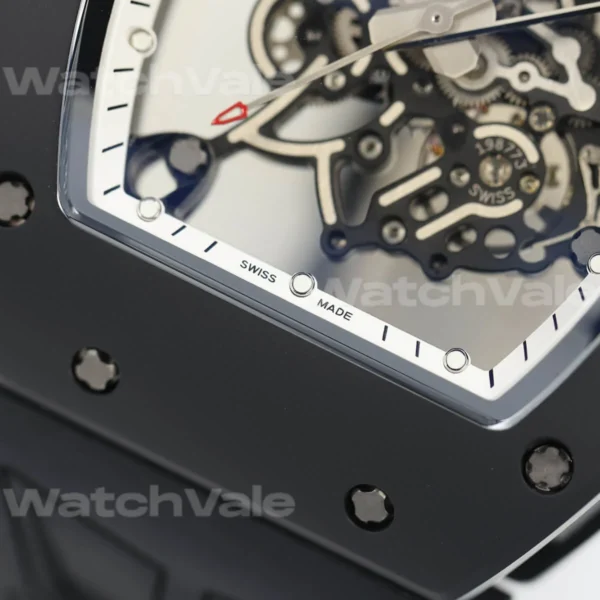 Richard Mille RM 055 Bubba Watson replica watch with black rubber strap and sapphire crystal.