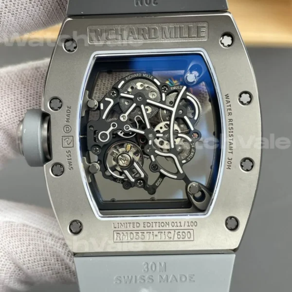 Richard Mille RM 055 Bubba Watson skeleton dial super clone replica on grey rubber strap
