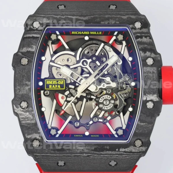 Richard Mille RM 35-02 Rafael Nadal Super Clone Replica skeleton dial in Carbon TPT case.