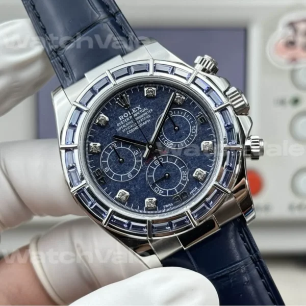 Rolex Daytona 116589BR Blue Sapphire Dial Super Clone Replica with baguette sapphire bezel