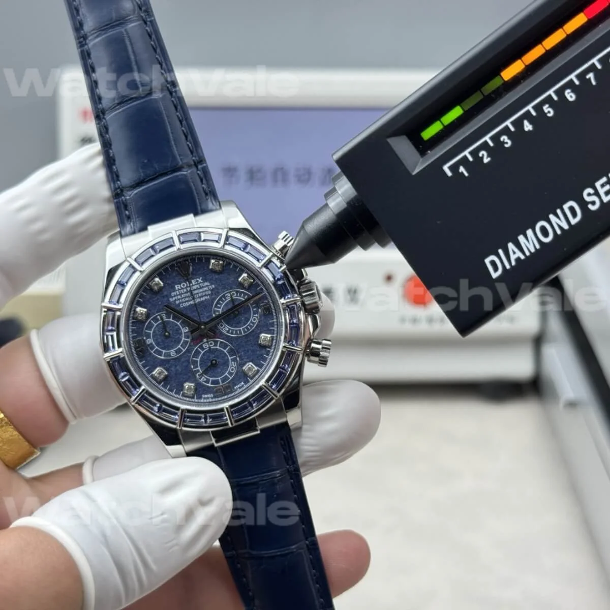 Luxury Rolex Daytona Blue Sapphire Dial Super Clone Replica close-up of dial