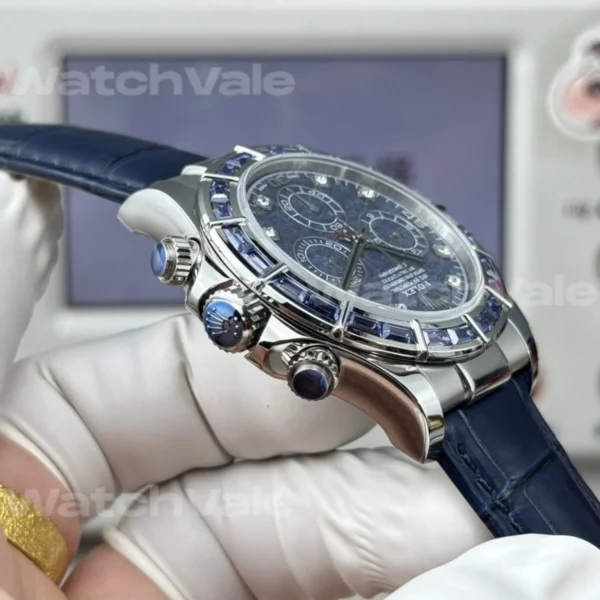 Rolex Cosmograph Daytona 116589BR Blue Sapphire Super Clone Replica leather strap watch