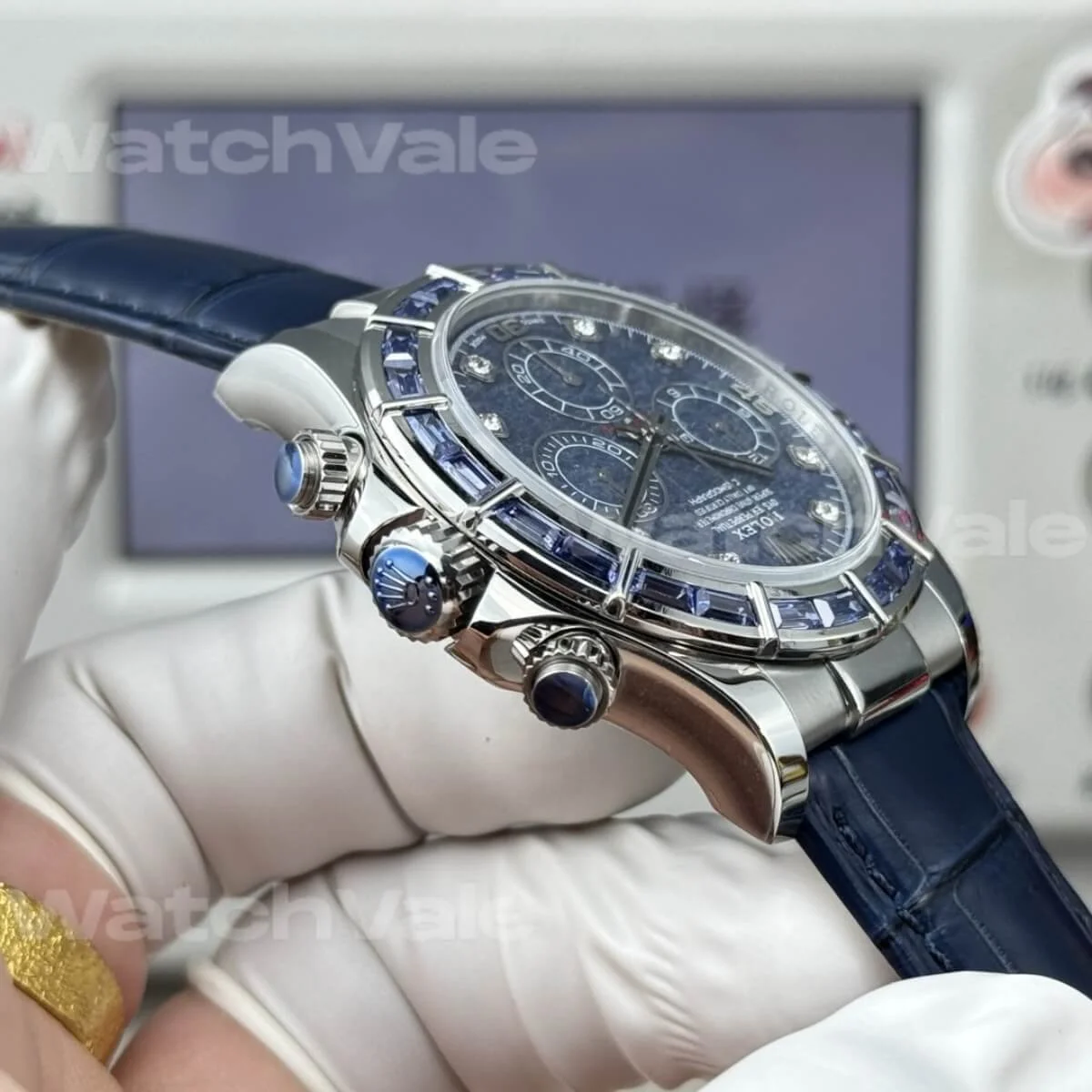 Rolex Cosmograph Daytona 116589BR Blue Sapphire Super Clone Replica leather strap watch
