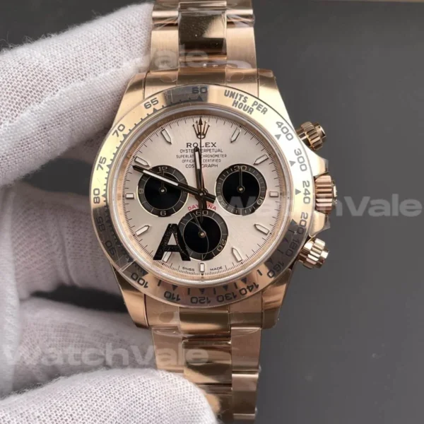 Rolex Daytona 126505 inspired watch with sundust dial and black chronograph counters