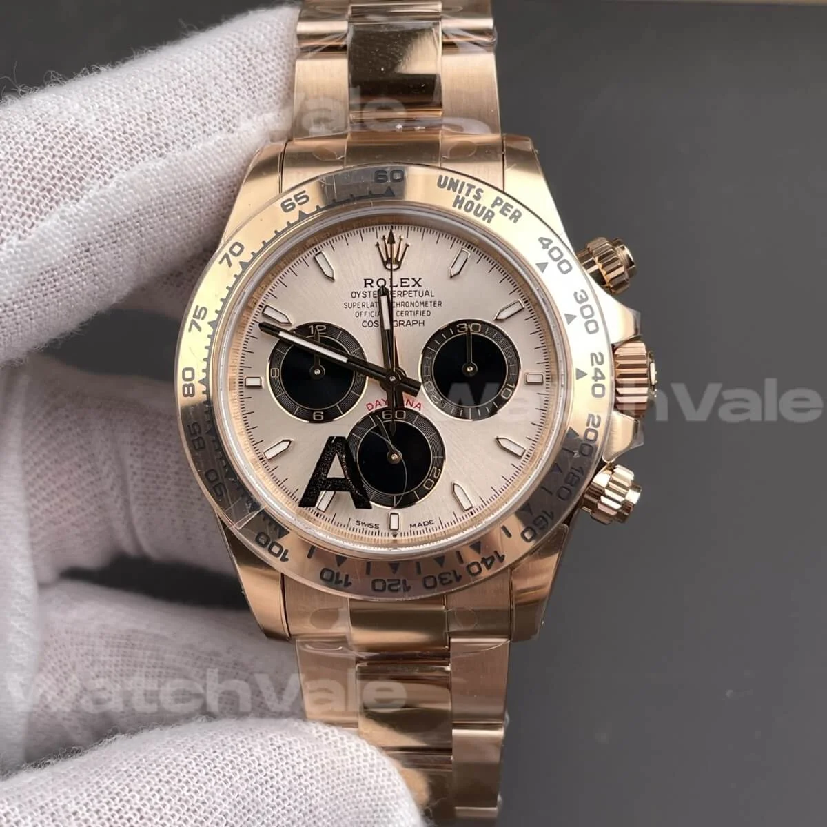 Rolex Daytona 126505 inspired watch with sundust dial and black chronograph counters
