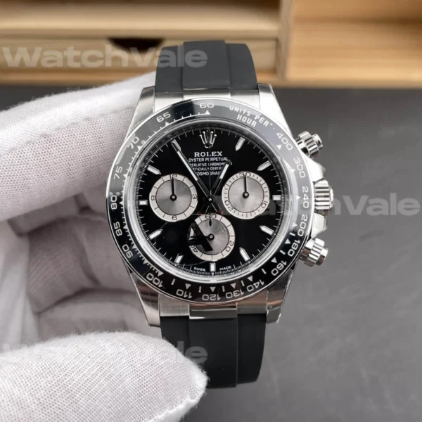 Rolex Oyster Perpetual Cosmograph Daytona 126519LN-0006 Super Clone Replica with black dial and Oysterflex bracelet front view