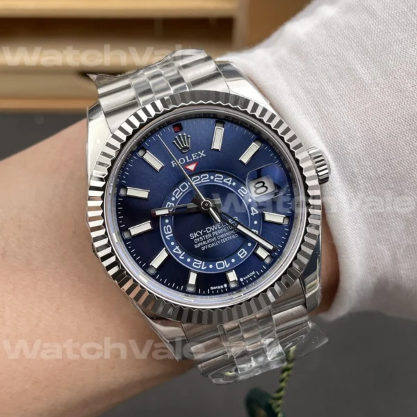 1:1 Rolex Sky-Dweller 336934 Super Clone Replica with Blue Dial and Fluted Bezel