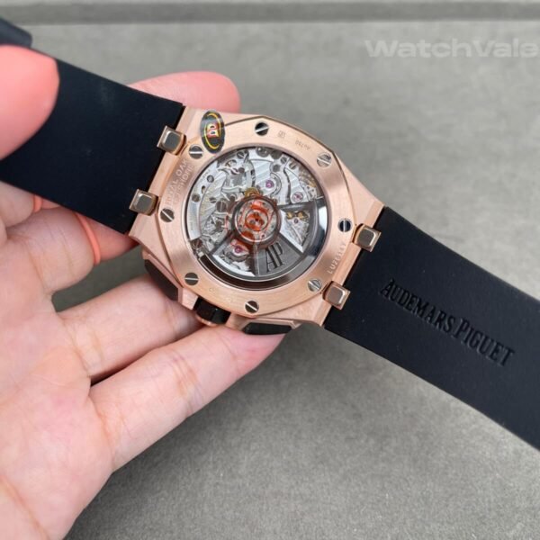 Mega Tapisserie dial replica watch with pink gold hour markers close-up