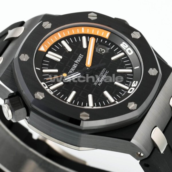 Black ceramic tapisserie dial orange accents Audemars Piguet Offshore replica watch