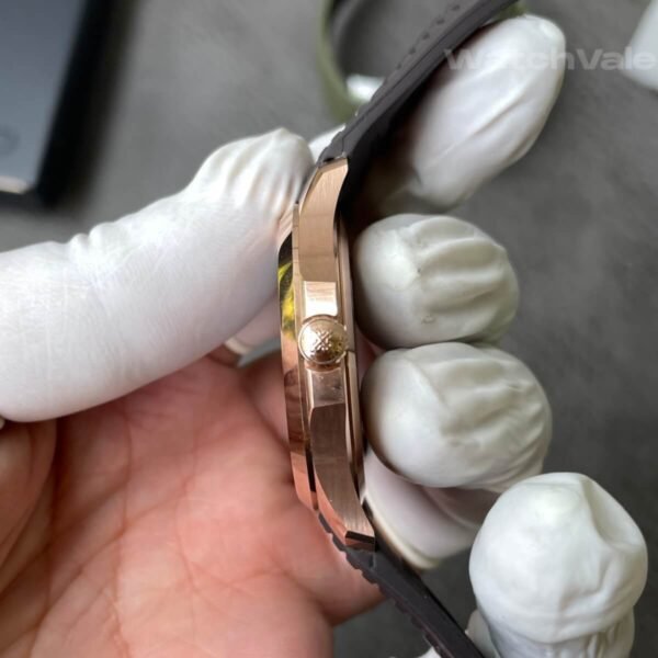 Patek Philippe 5167R-001 replica side profile showing rose gold case on wrist