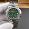 Replica Patek Nautilus olive green embossed dial close-up showing gradient
