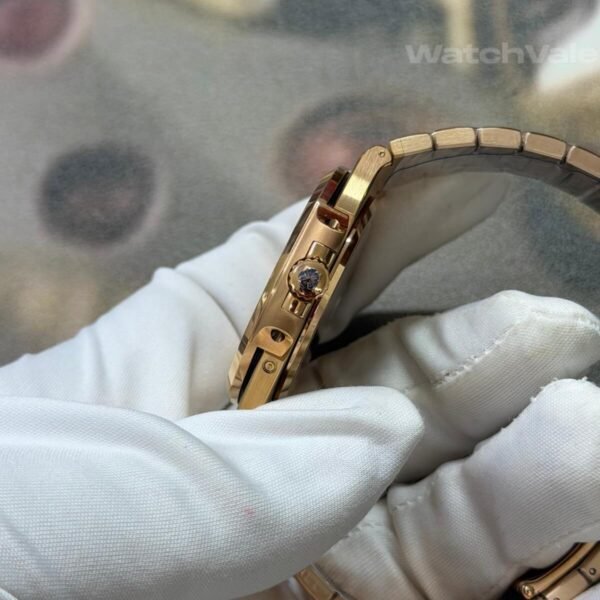 Patek Philippe 5712/1R-001 replica side profile showing rose gold case on wrist