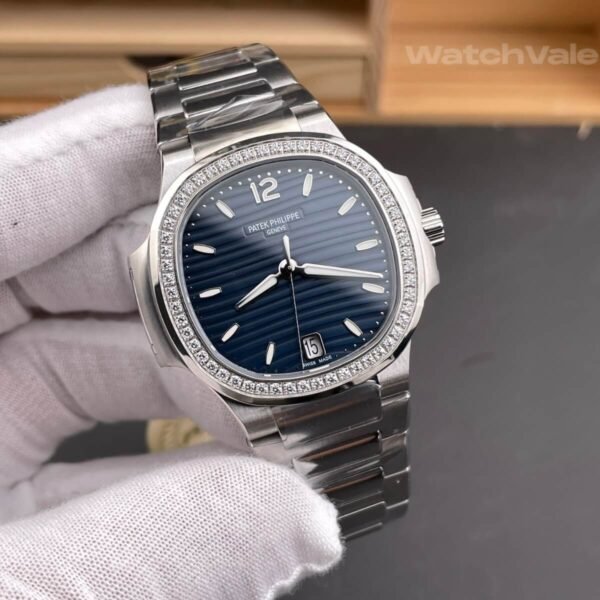Alternative view of Patek Philippe Nautilus 7118/1200A-001 Blue Dial Diamond Bezel Super Clone Replica