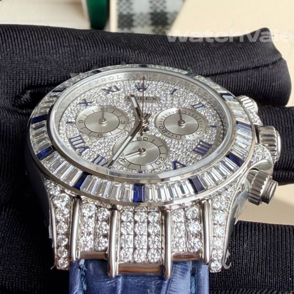 Rolex Cosmograph Daytona 116599 12SA blue alligator strap detail replica
