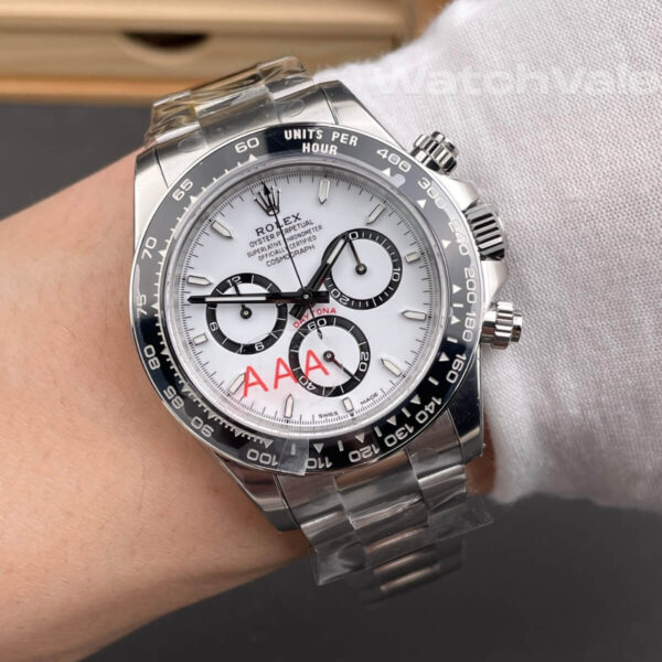 Rolex Cosmograph Daytona 126500LN full view white Panda black bezel replica