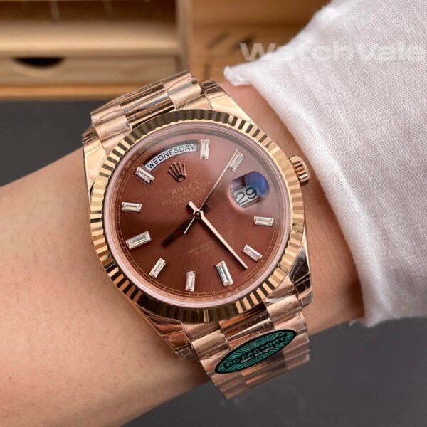 Rolex Day-Date 40 228235 full view Everose gold chocolate diamond replica