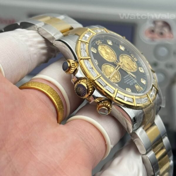 Rolex 116503 two-tone replica side profile showing case on wrist