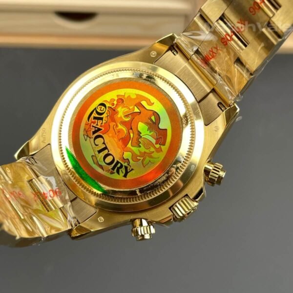 Rolex 116508-0013 replica side profile showing yellow gold case on wrist