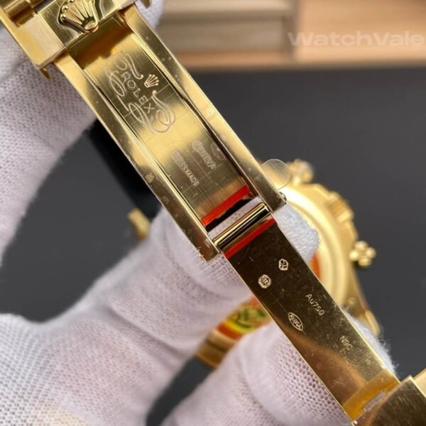 Daytona super clone yellow gold Oysterflex strap and clasp detail