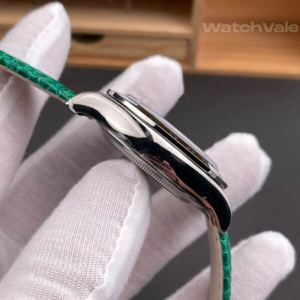Rolex 116519 chrysoprase replica side profile showing white gold case on wrist