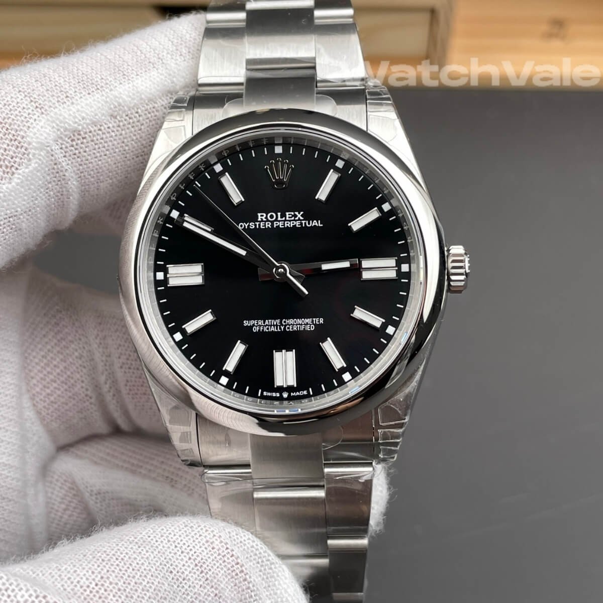 Rolex Oyster Perpetual 124300 black dial close-up replica watch