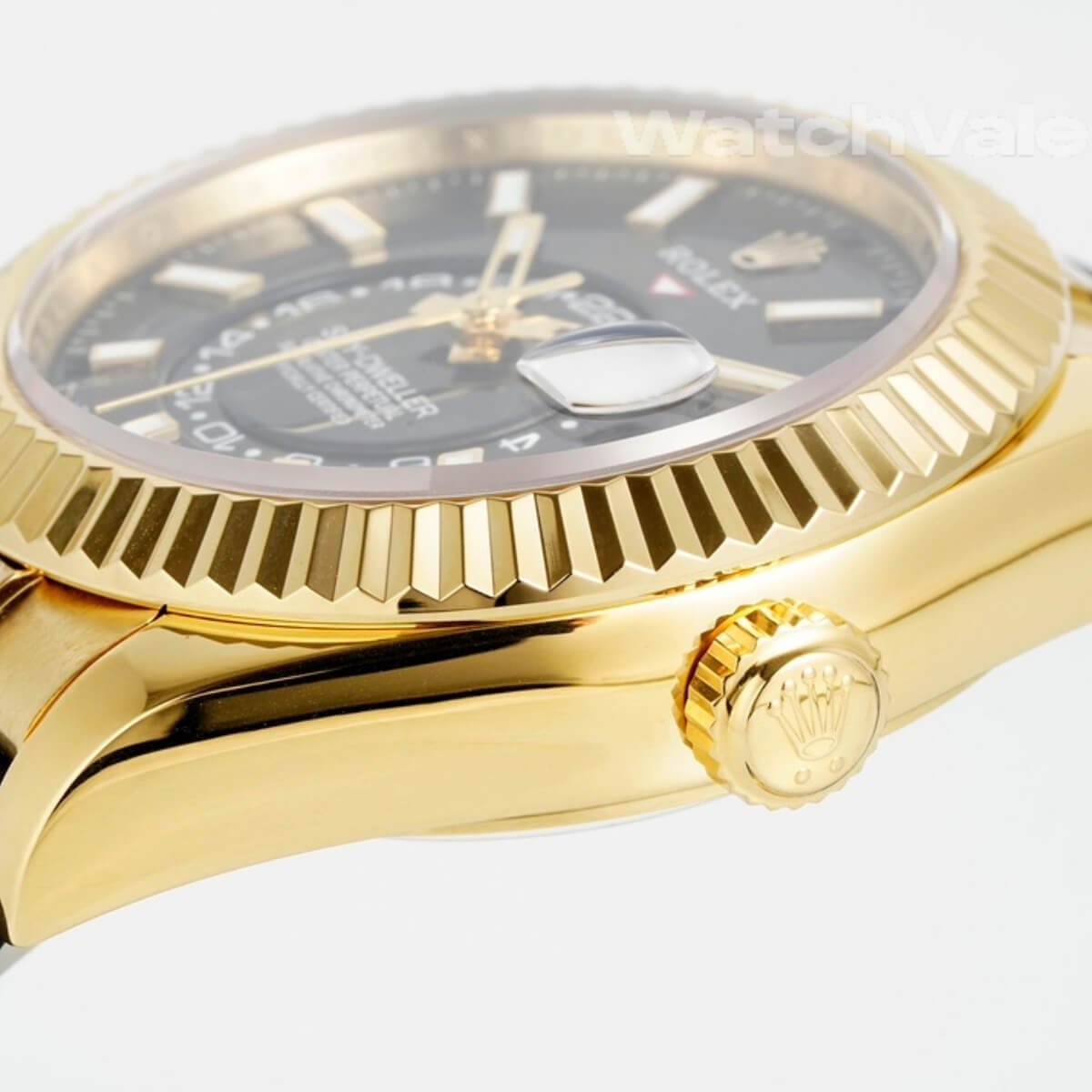 Bright black dial Rolex Sky-Dweller yellow gold replica watch