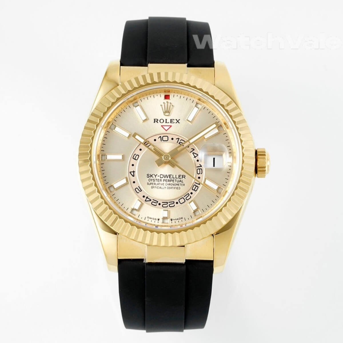 Rolex Sky-Dweller 336238 champagne dial close-up replica watch