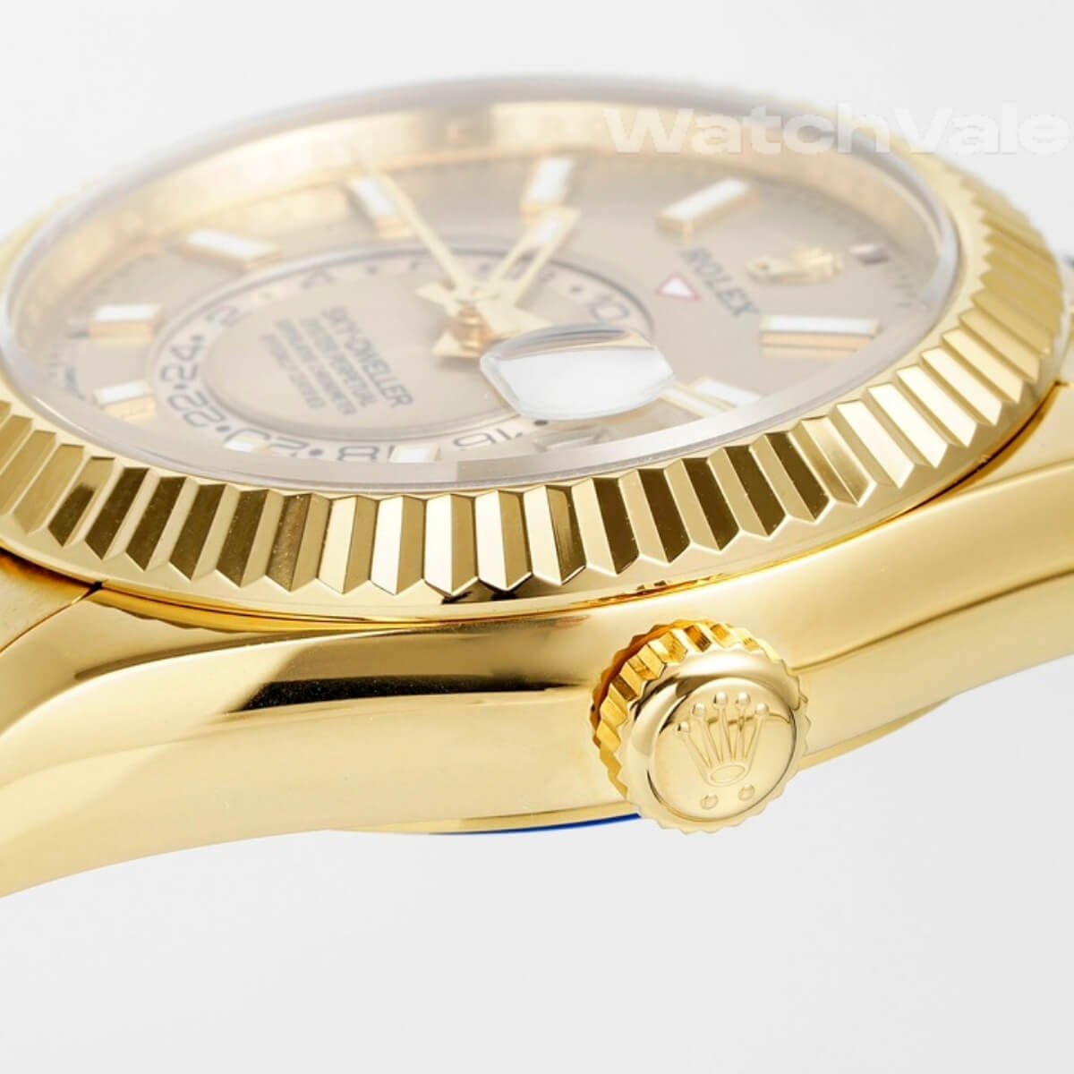 Champagne dial Rolex Sky-Dweller yellow gold replica watch
