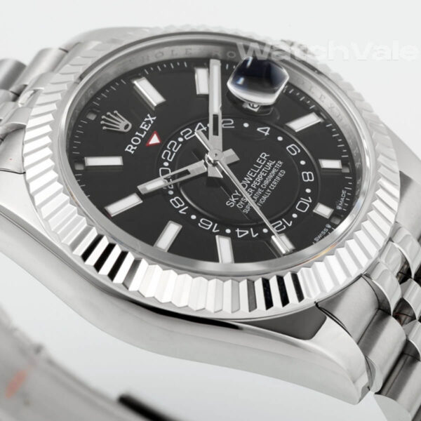 Bright black dial Rolex Sky-Dweller white Rolesor replica watch