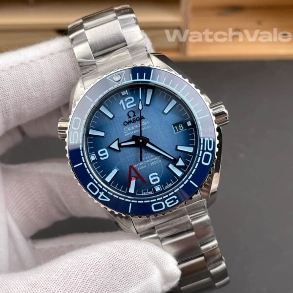 Omega Seamaster Planet Ocean Summer Blue dial close-up replica watch