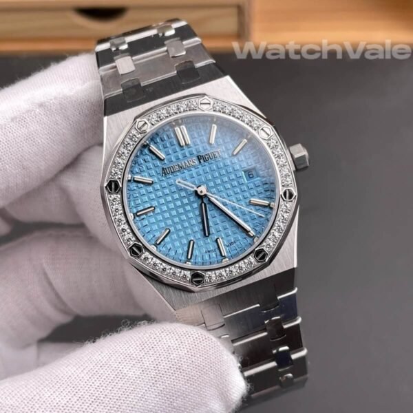 Audemars Piguet Royal Oak 77451ST light blue dial diamond bezel best replica