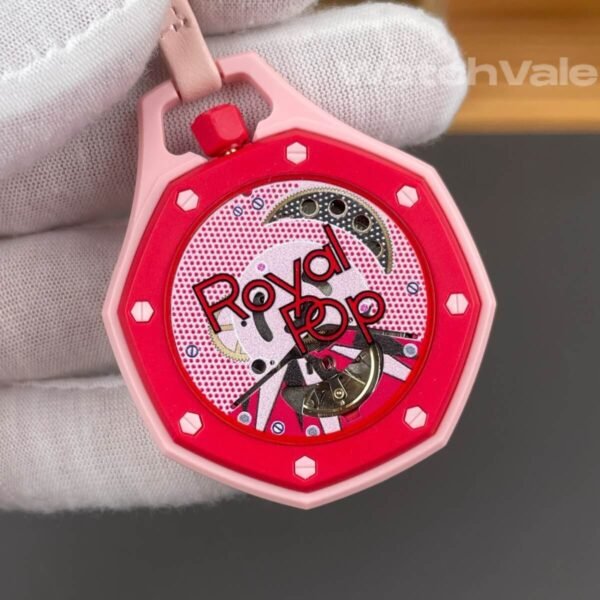 Audemars Piguet x Swatch Royal Pop Otto Rosso pink calfskin lanyard replica on wrist