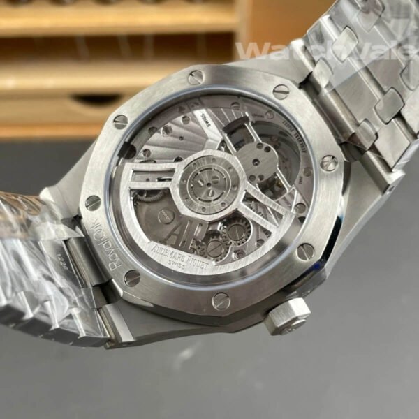 Audemars Piguet Royal Oak Flying Tourbillon smoked blue Evolutive Tapisserie dial close-up replica watch