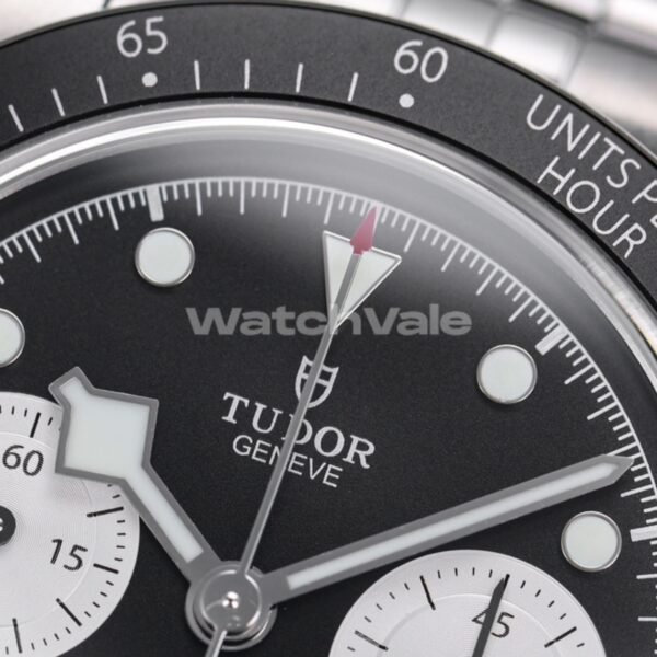 Tudor Black Bay Chrono 5-link bracelet detail replica Tudor Black Bay Chrono white sub-dials hour markers replica watch