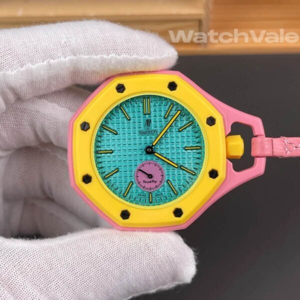 Audemars Piguet x Swatch Royal Pop OTG ROZ SSX03J100N bezel side view replica