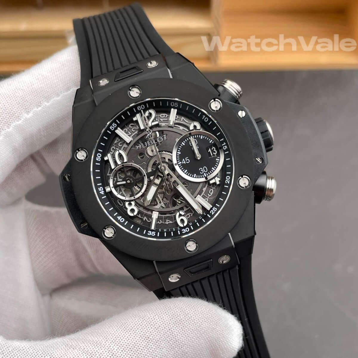 Matte black skeleton dial ceramic Hublot Big Bang replica watch