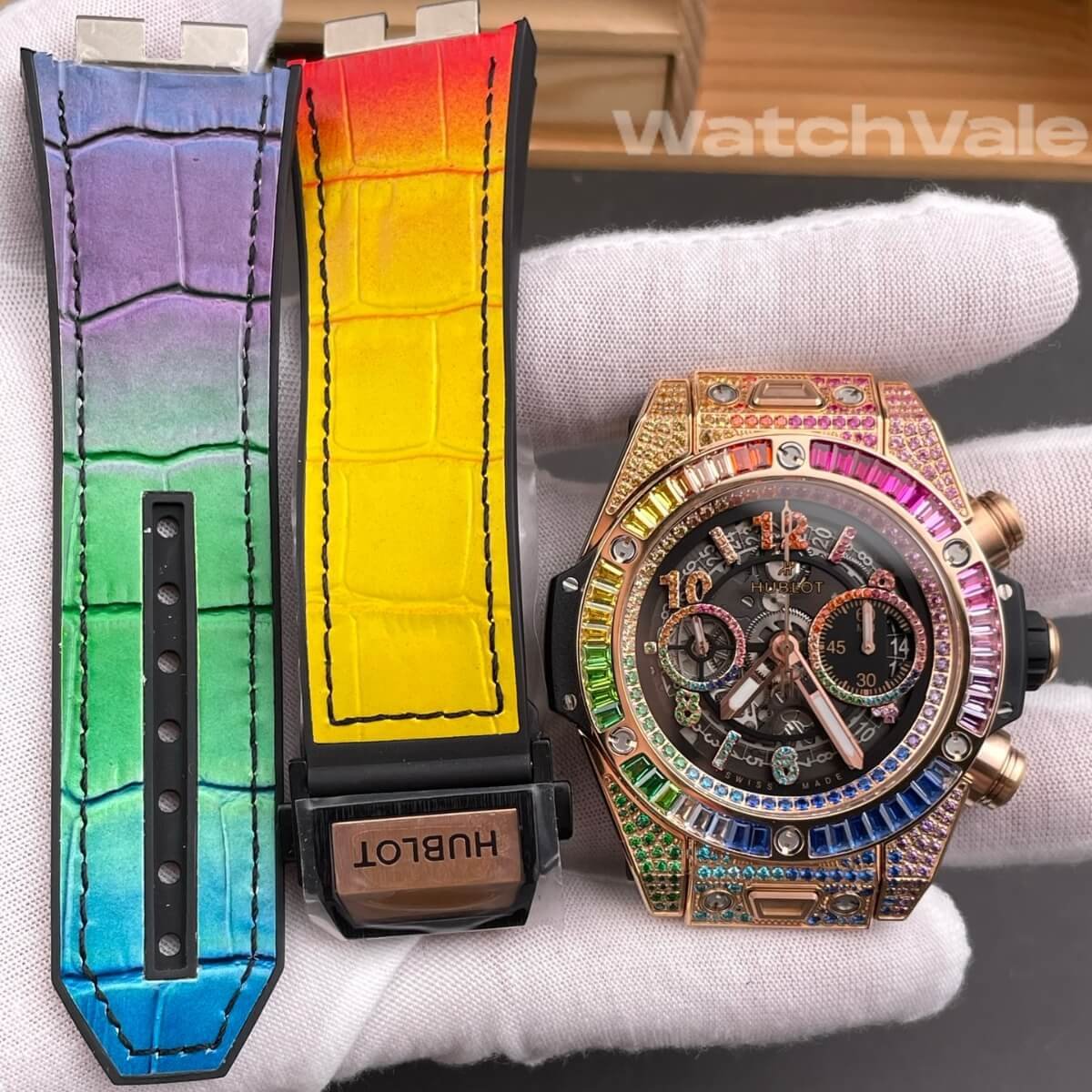 Hublot Big Bang Unico Rainbow skeleton dial close-up replica watch