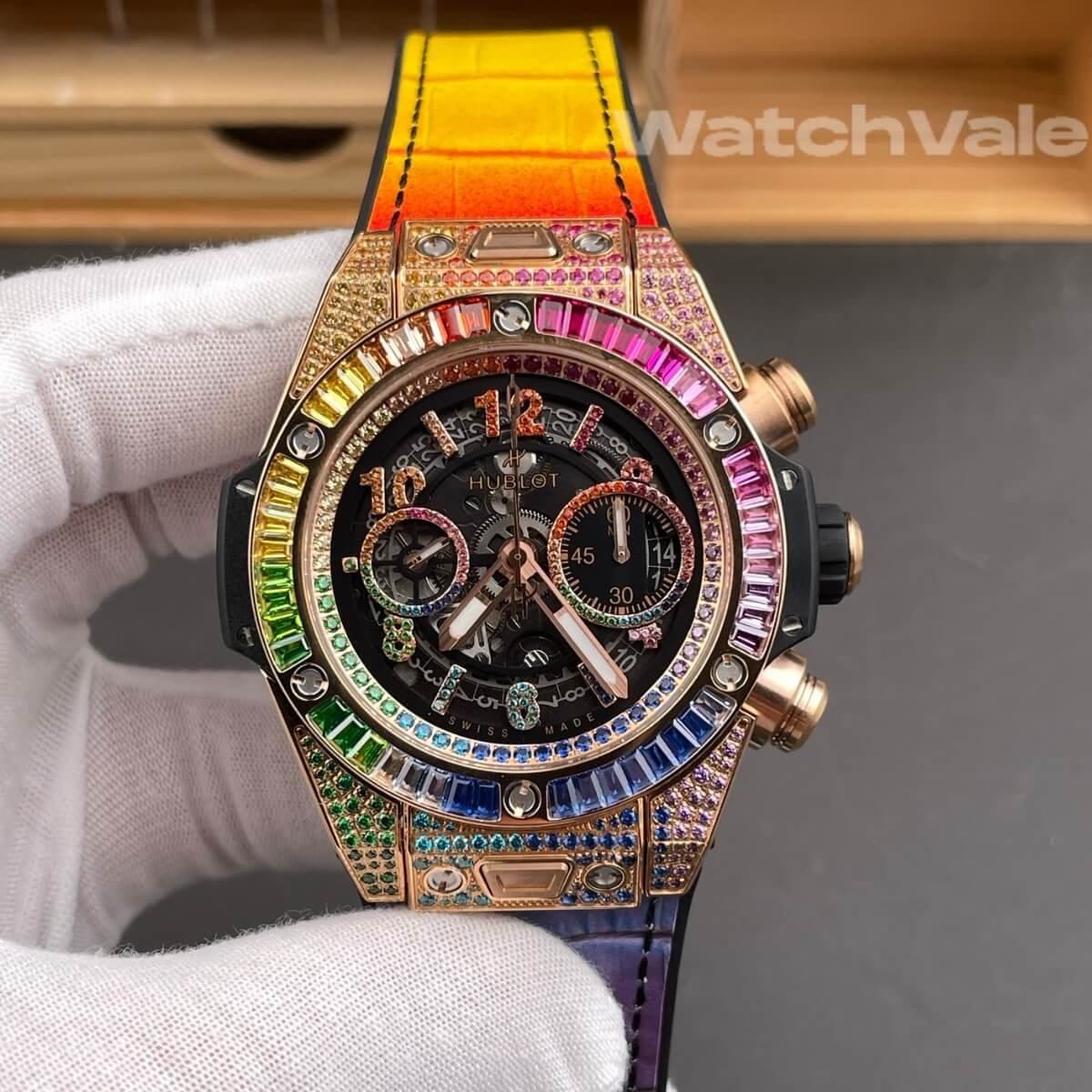 Multicolor gem-set bezel King Gold Hublot Big Bang replica watch