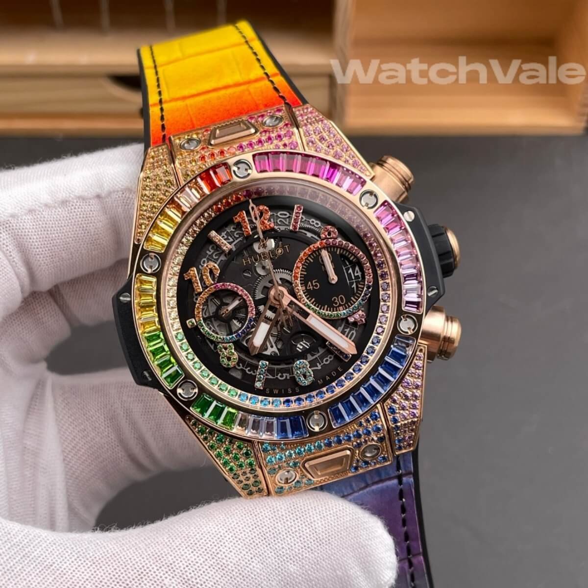 Hublot Big Bang Unico King Gold Rainbow bezel side view replica