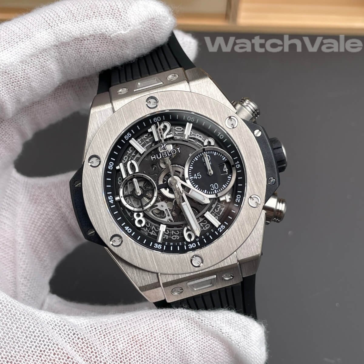 Matte black skeleton dial titanium Hublot Big Bang replica watch