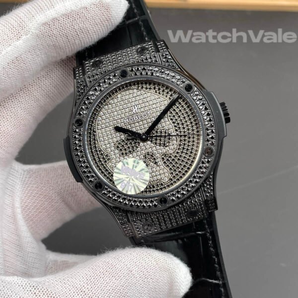 Hublot Classic Fusion Skull diamond dial close-up replica watch