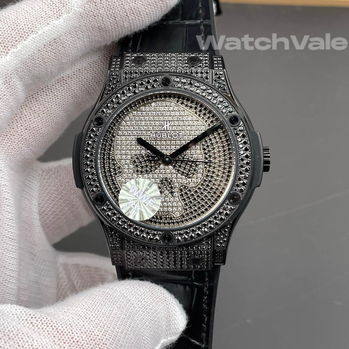 Hublot Classic Fusion Skull black PVD titanium replica on wrist