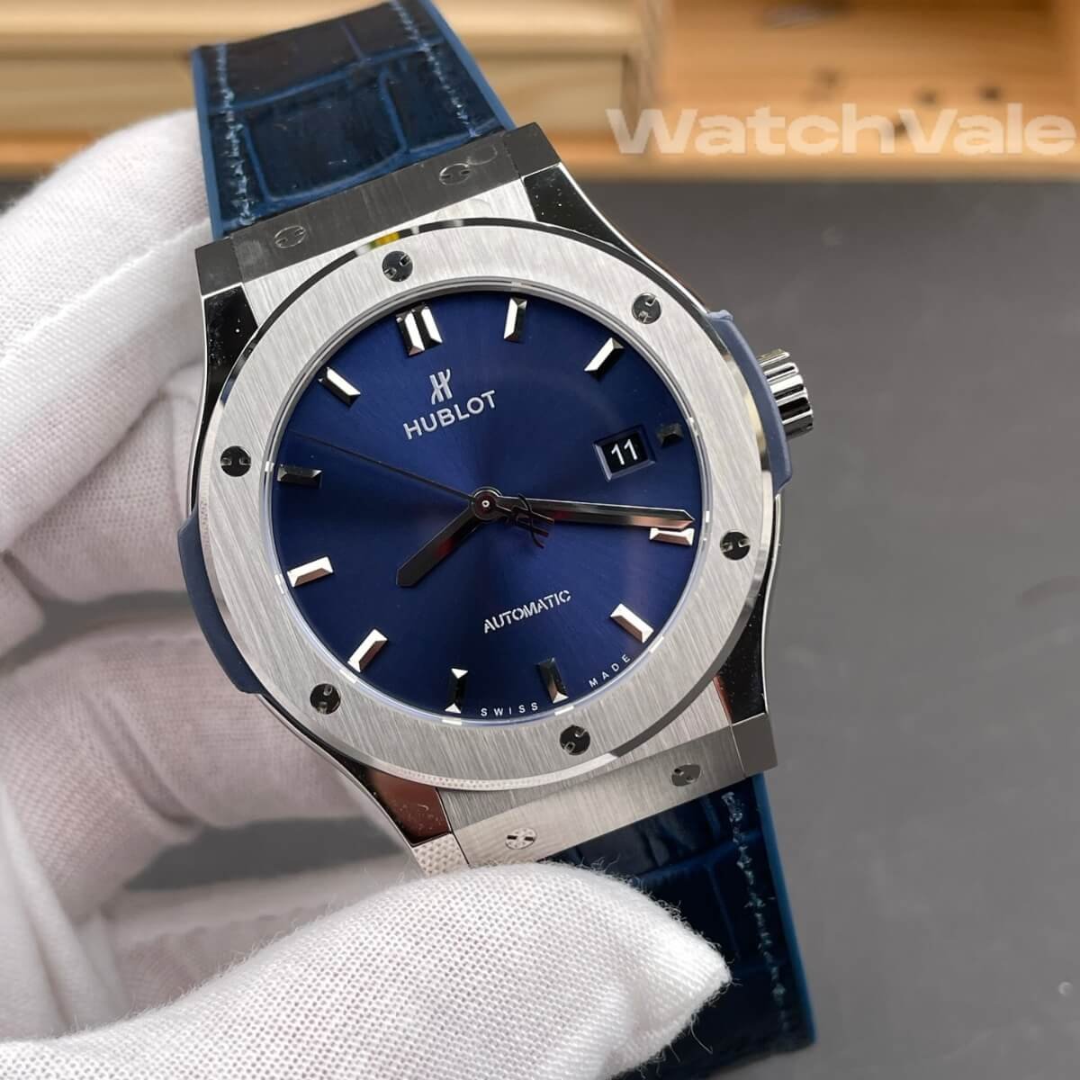 Blue sunray dial titanium Hublot Classic Fusion replica watch