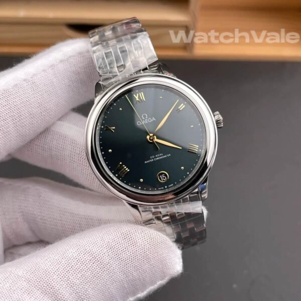 Omega De Ville Prestige pine green dial close-up replica watch